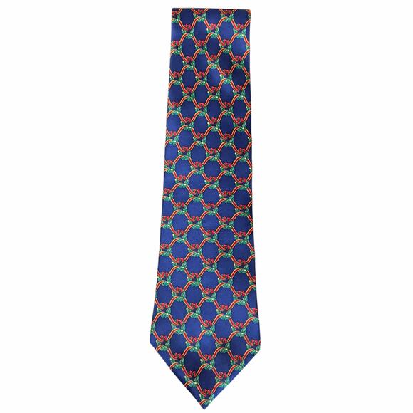 Noel Christmas Tie 100% Silk Blue Wreaths Holiday Festive Wrokwear Office Fun - Picture 4 of 6